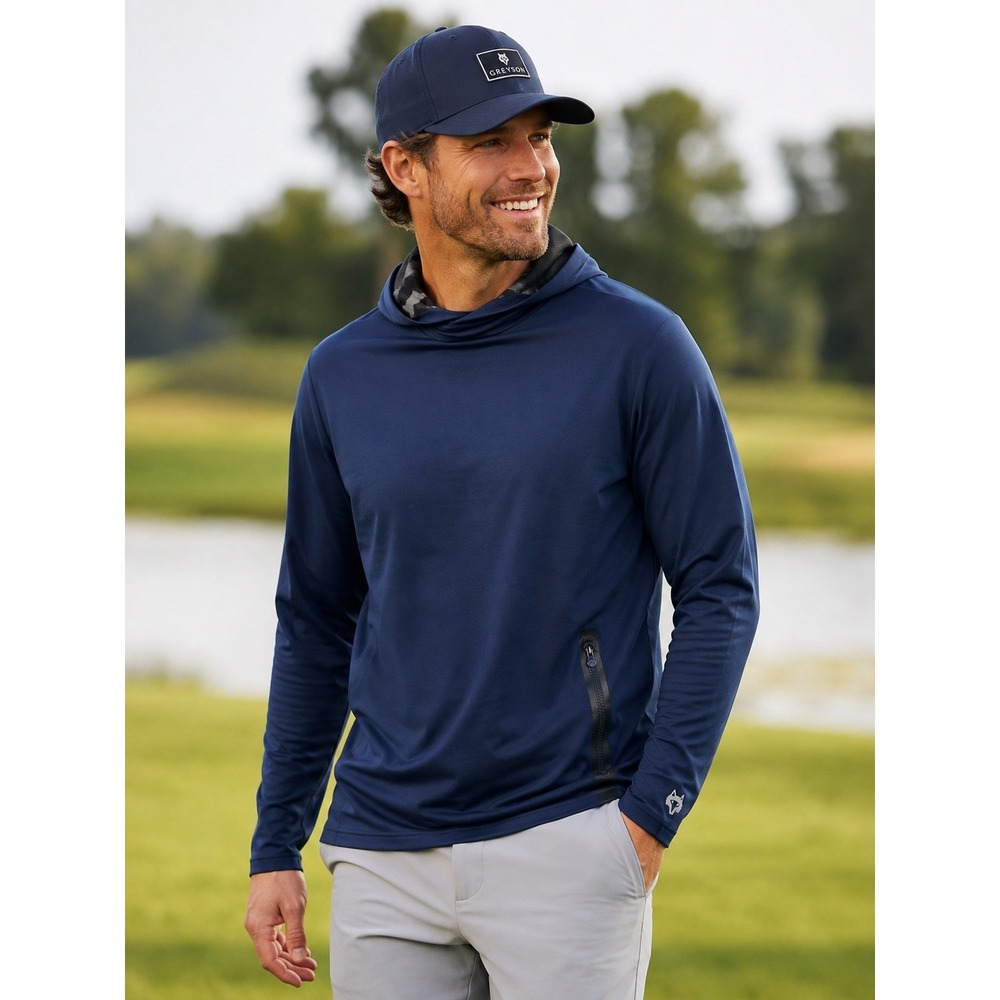 Greyson Clothiers Cokato Mens Navy Blue Camo Lined Active Hoodie Performance M